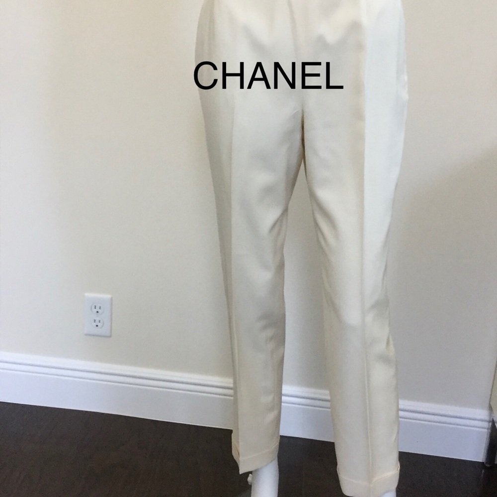 CHANEL cream wool, silk lined pants